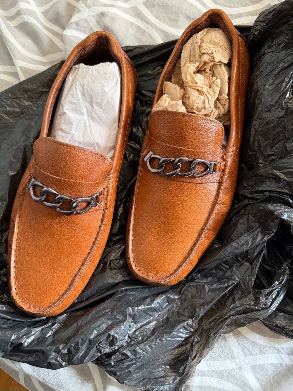 Men's Brown Slip-On Loafers with Chain Accent